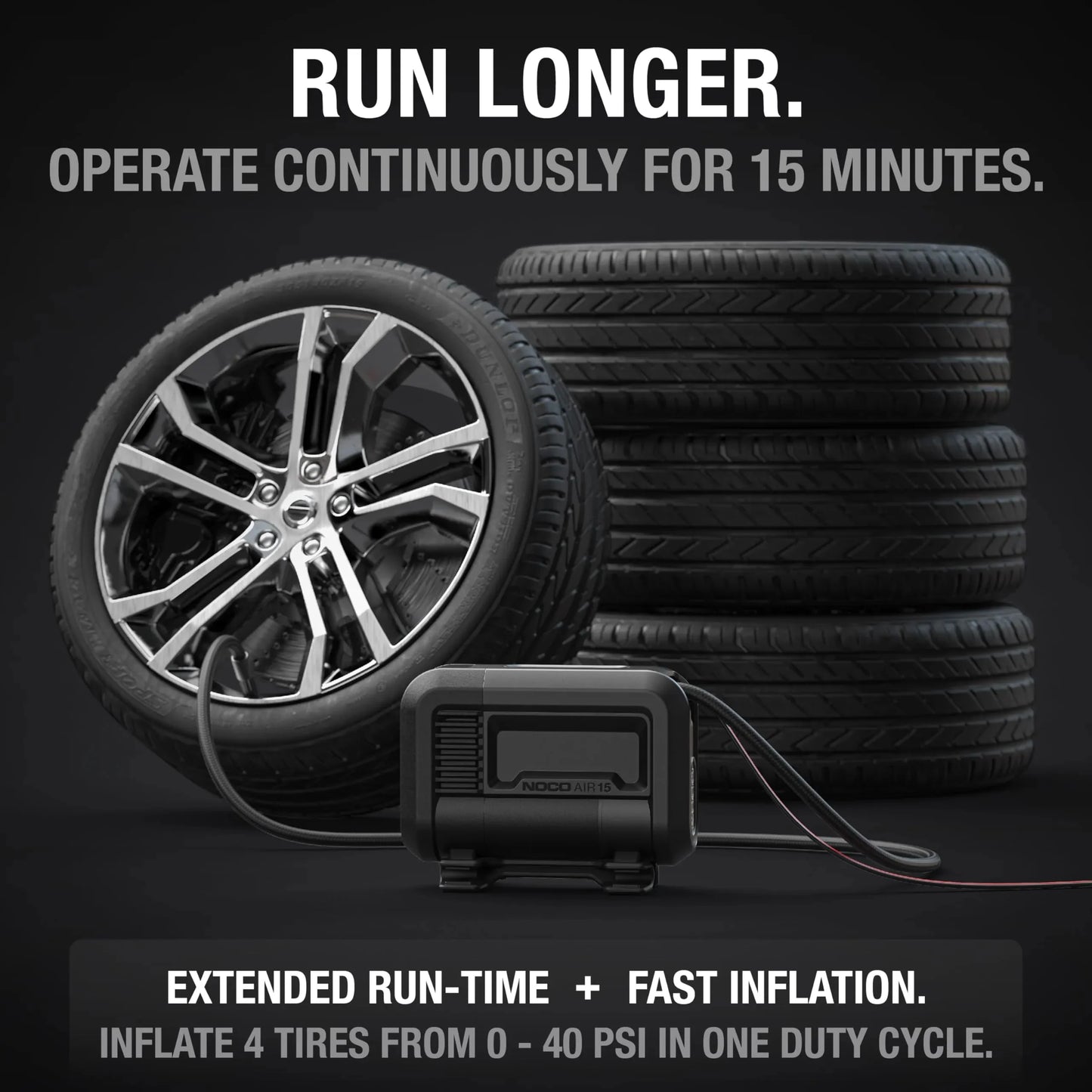 UltraFast 15A Tire Inflator, 12V Portable Air Compressor Pump, Rated at 80 PSI, Inflates Tires from 0-40 PSI in 2.9 Minutes with a Digital Gauge, Smart Pressure and Auto-Shutoff