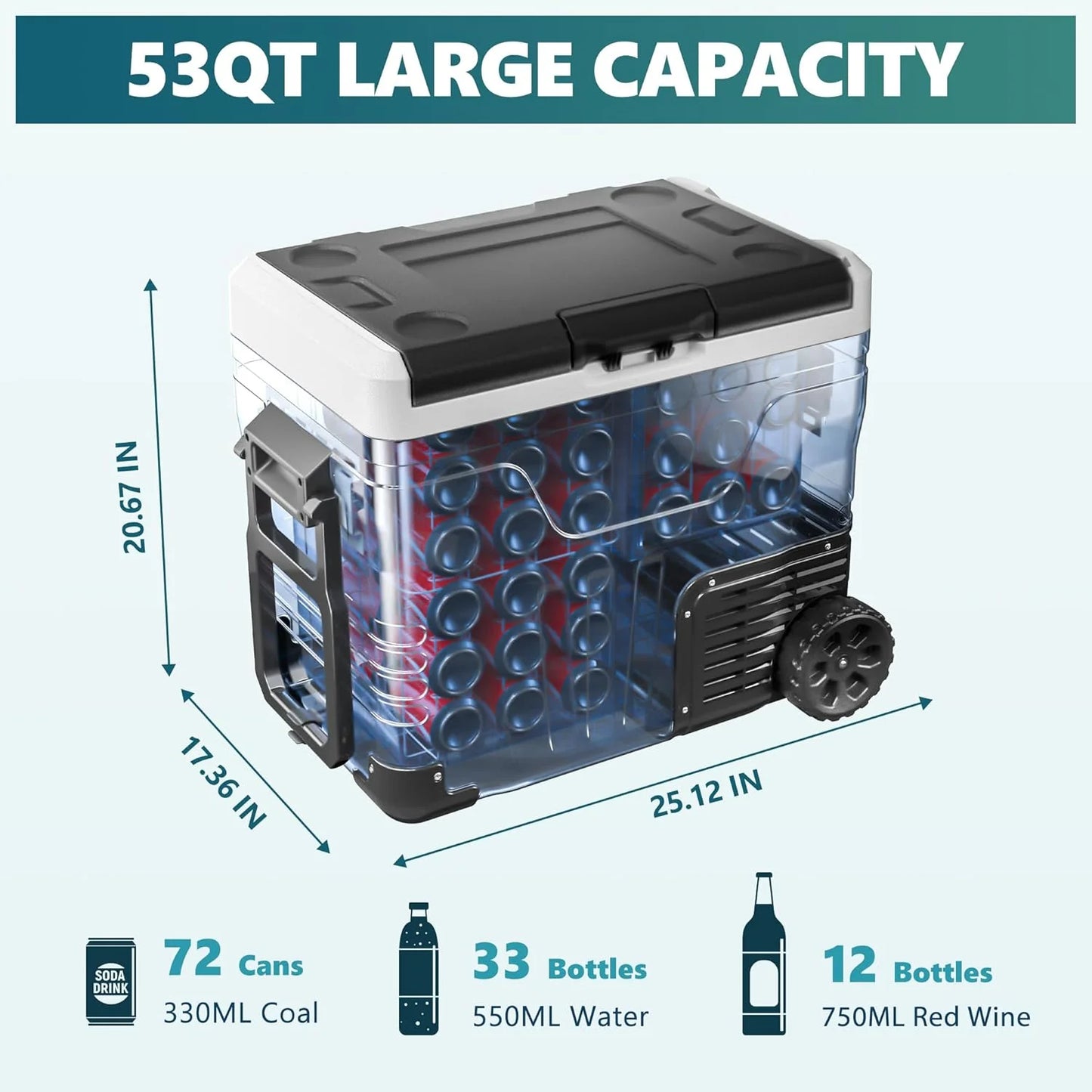 12 Volt Refrigerator, 37QT(35L) Electric Cooler, Portable Freezer 12V/24V DC 110-240V AC, 12V Fridge -4โ~68โ, 12V Cooler with Wheels & 2 Baskets for Travel, Truck, Boat, Camping