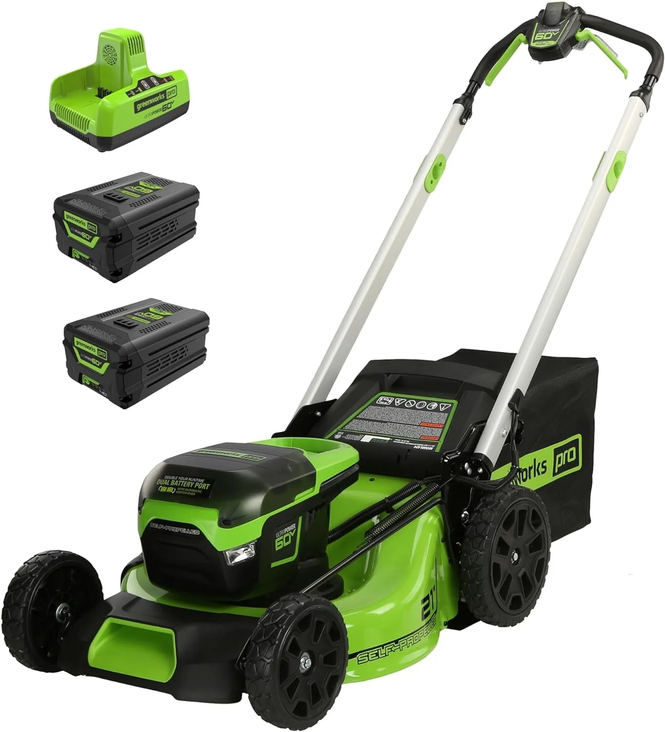 60V 21ā Cordless (Self-Propelled) Lawn Mower , 2 x 4.0Ah Batteries and Dual Port Rapid Charger