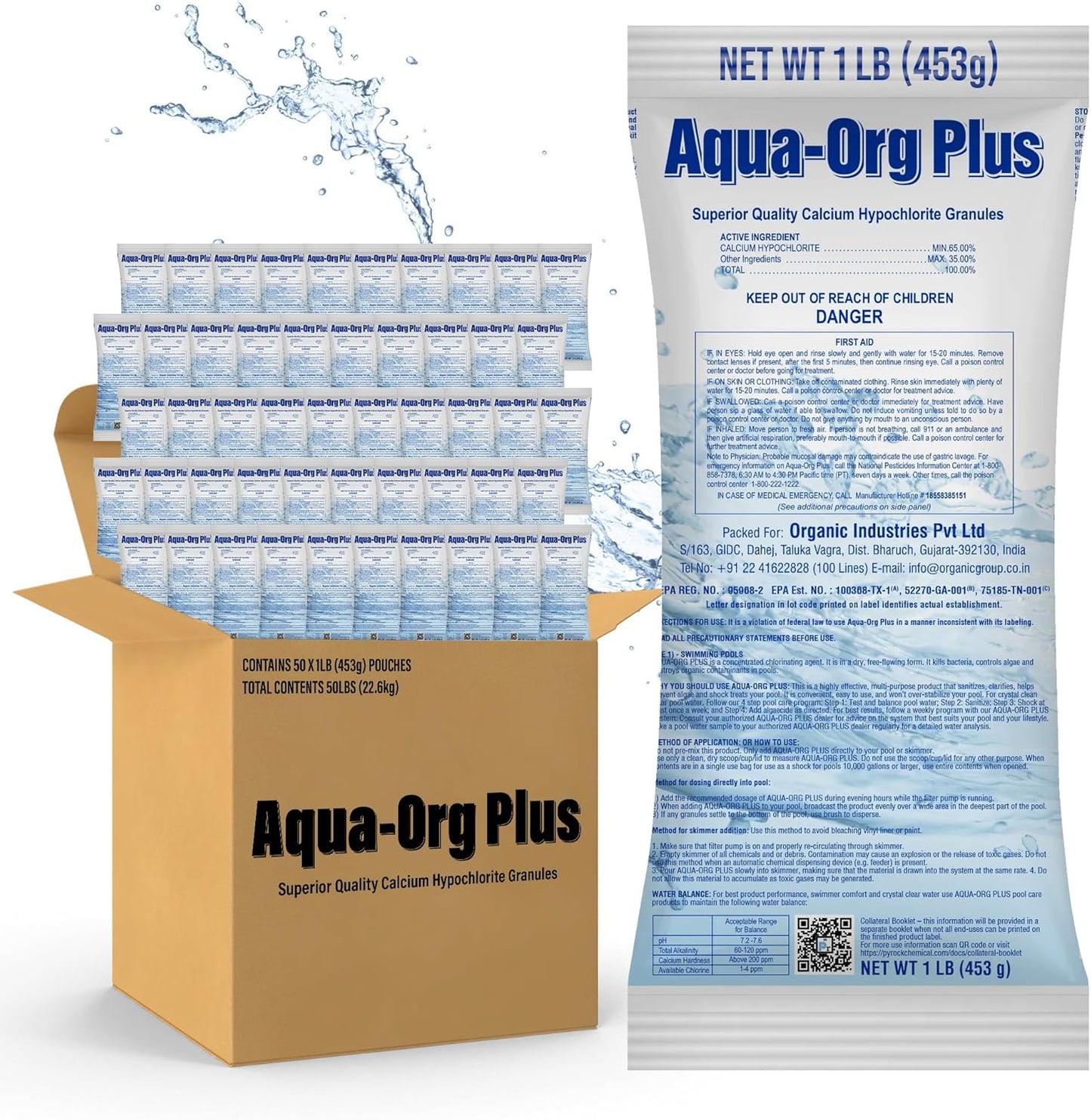 Pool Shock by Aqua Org Plus - 65% Granular Cal Hypo - Swimming Pool Shock for In-Ground, Above Ground, Spas & Hot Tubs - 50 Pound Pail