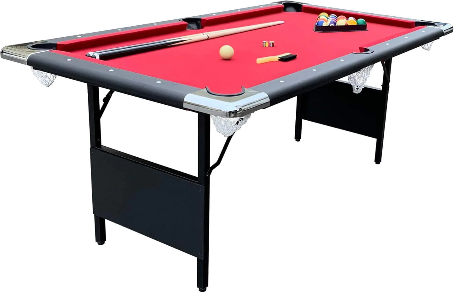 Fairmont 6 Ft Portable Pool Table, Adults Folding Billiards Tables for Game Room with Easy Foldable Storage, Includes Full Set of Billiard Balls, Cues, Chalk & Brush