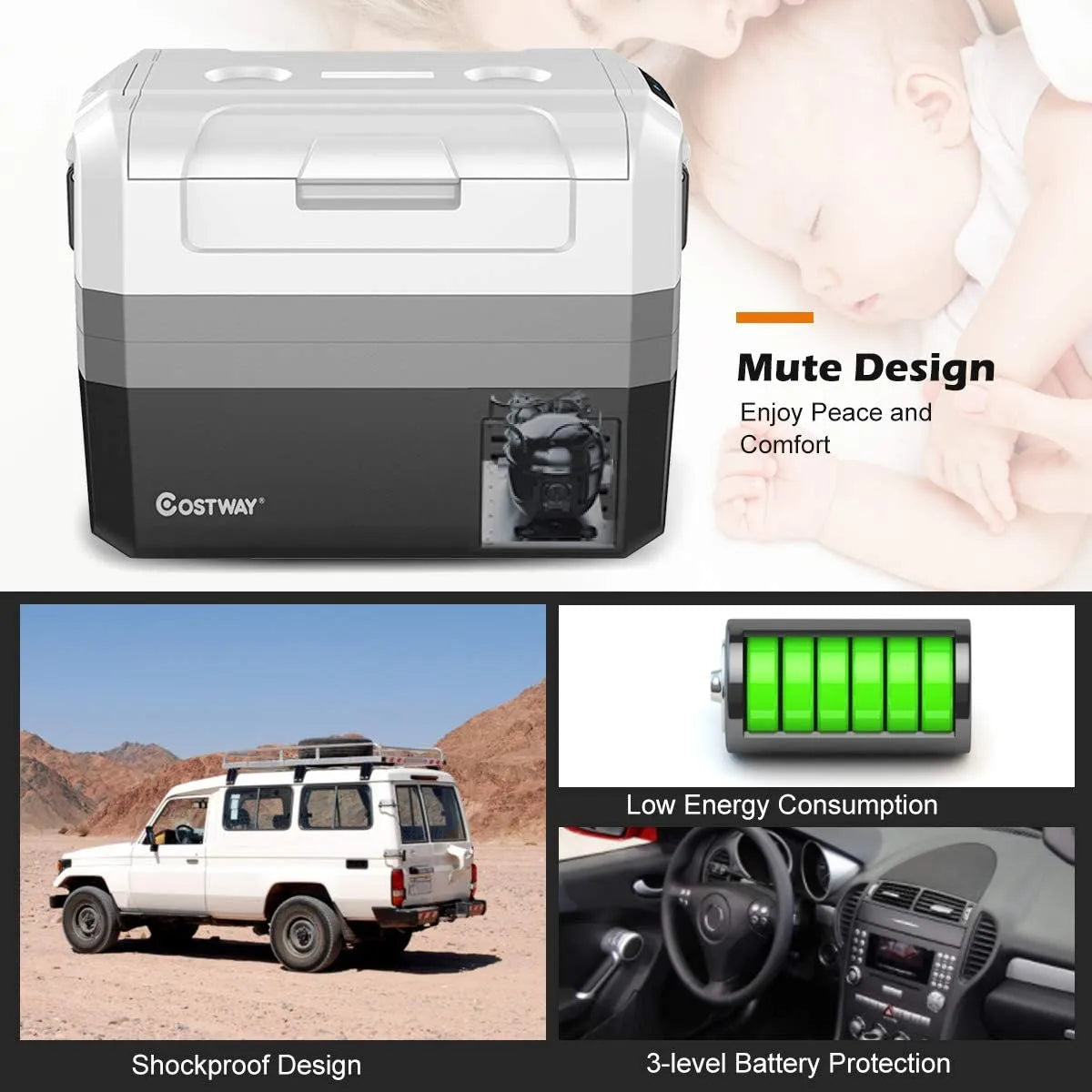 Portable Car Refrigerator, -14.8℃ to 50℃, 58-Quart Compressor Travel Fridge with Two-way Open Door, Operating Panel, Groove Design, Compact RV Freezer and Cooler for Outdoor and Home Use