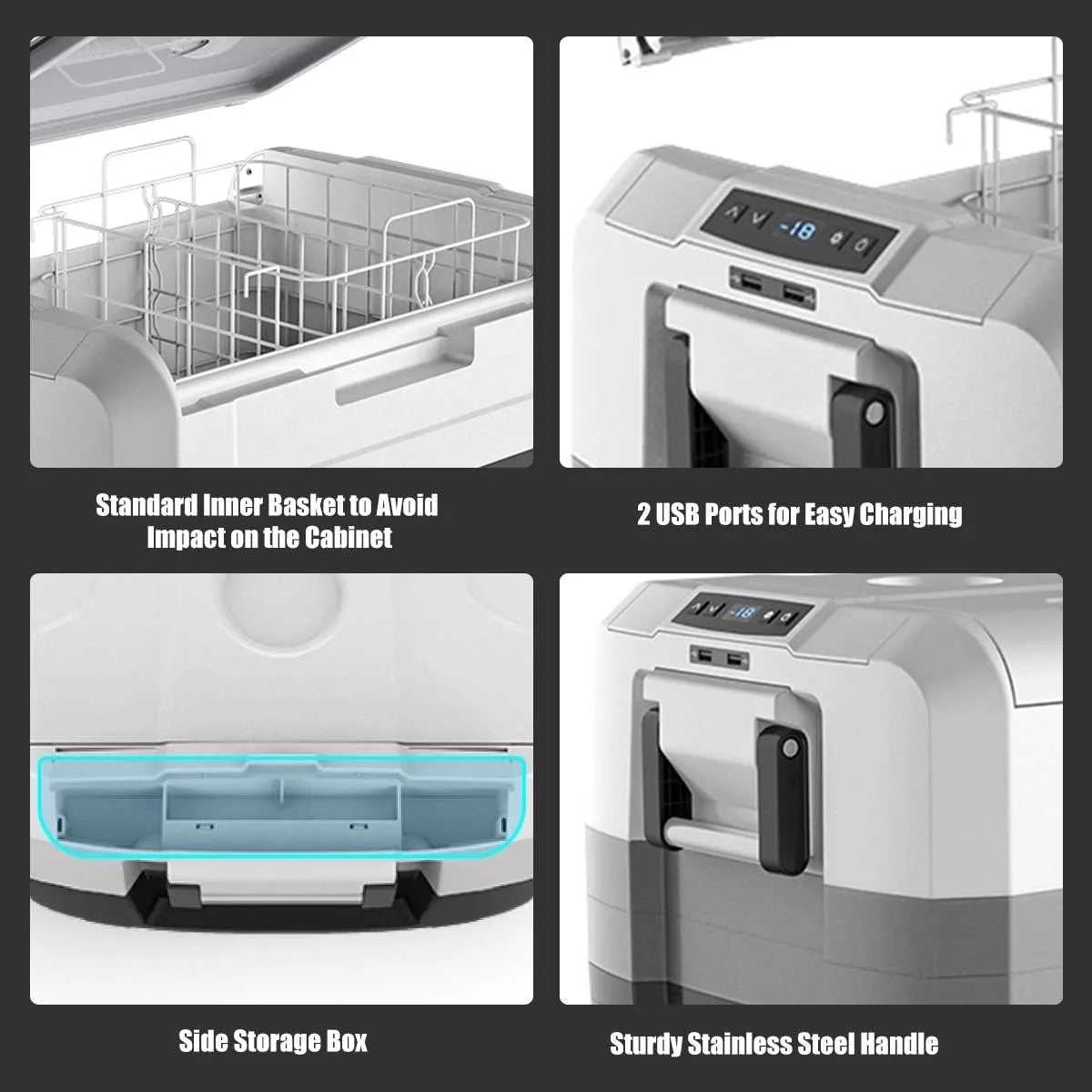 Portable Car Refrigerator, -14.8℃ to 50℃, 58-Quart Compressor Travel Fridge with Two-way Open Door, Operating Panel, Groove Design, Compact RV Freezer and Cooler for Outdoor and Home Use
