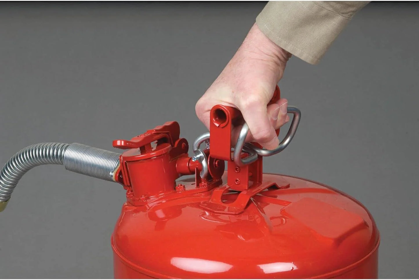 5-Gallon Type II Red Safety Gas Can – OSHA-Approved Steel Fuel Container with Flame Arrester, Self-Closing Lid & 1" Flexible Spout (7250130)