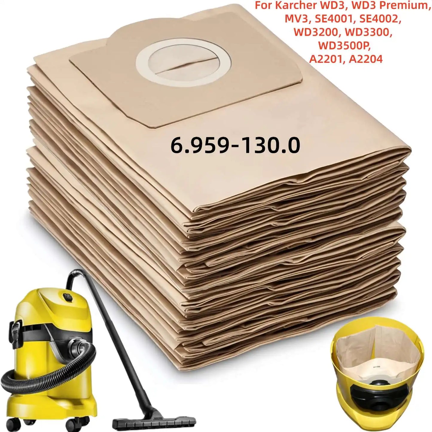 Vacuum Cleaner Dust Bags for Karcher WD3 & MV3 (5-Pack)