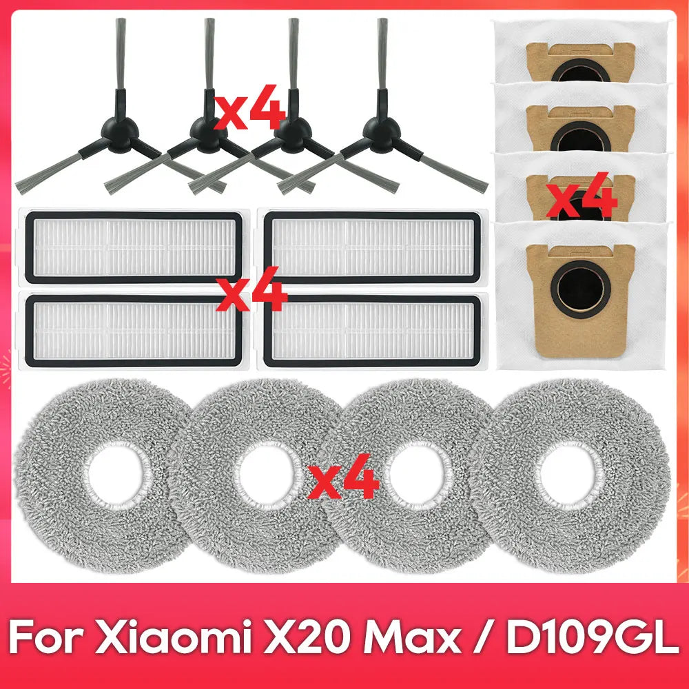 Fit For ( Xiaomi Robot Vacuum X20 Pro, X20 Max, M30, M40S, D102GL, D109GL, D102 ) Part Accessory Brush Filter Mop Dust Bag