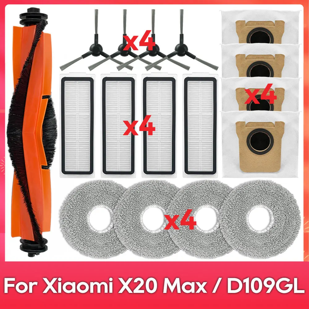 Fit For ( Xiaomi Robot Vacuum X20 Pro, X20 Max, M30, M40S, D102GL, D109GL, D102 ) Part Accessory Brush Filter Mop Dust Bag