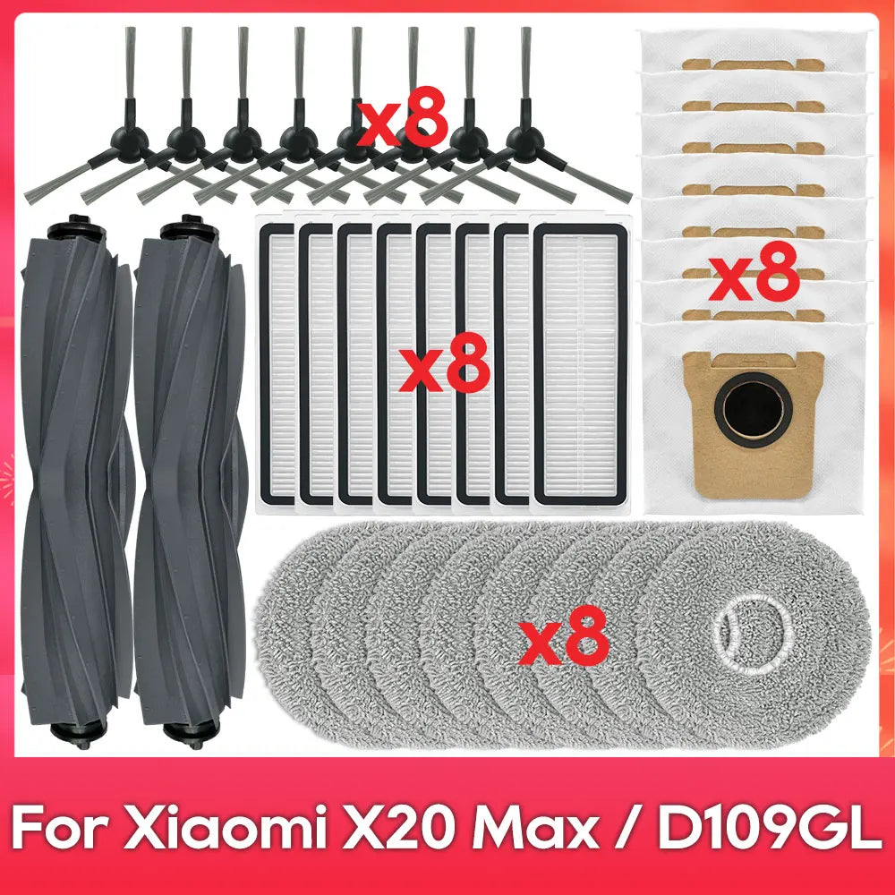Fit For ( Xiaomi Robot Vacuum X20 Pro, X20 Max, M30, M40S, D102GL, D109GL, D102 ) Part Accessory Brush Filter Mop Dust Bag