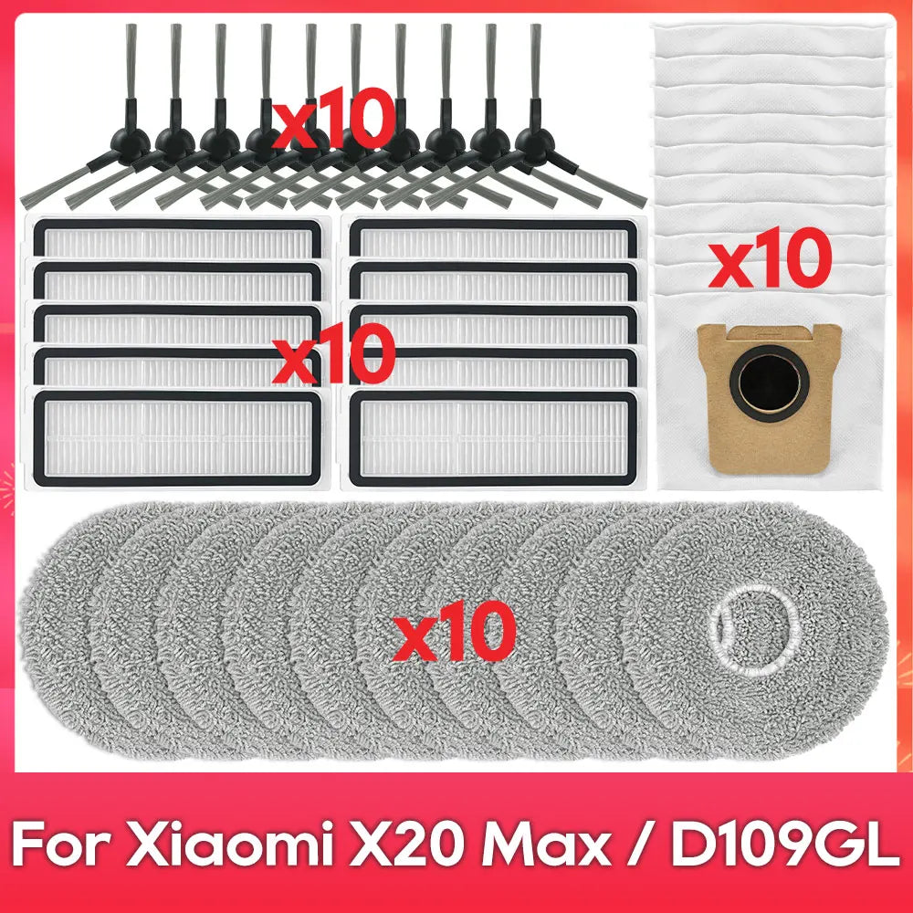 Fit For ( Xiaomi Robot Vacuum X20 Pro, X20 Max, M30, M40S, D102GL, D109GL, D102 ) Part Accessory Brush Filter Mop Dust Bag