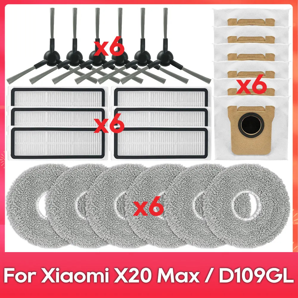 Fit For ( Xiaomi Robot Vacuum X20 Pro, X20 Max, M30, M40S, D102GL, D109GL, D102 ) Part Accessory Brush Filter Mop Dust Bag