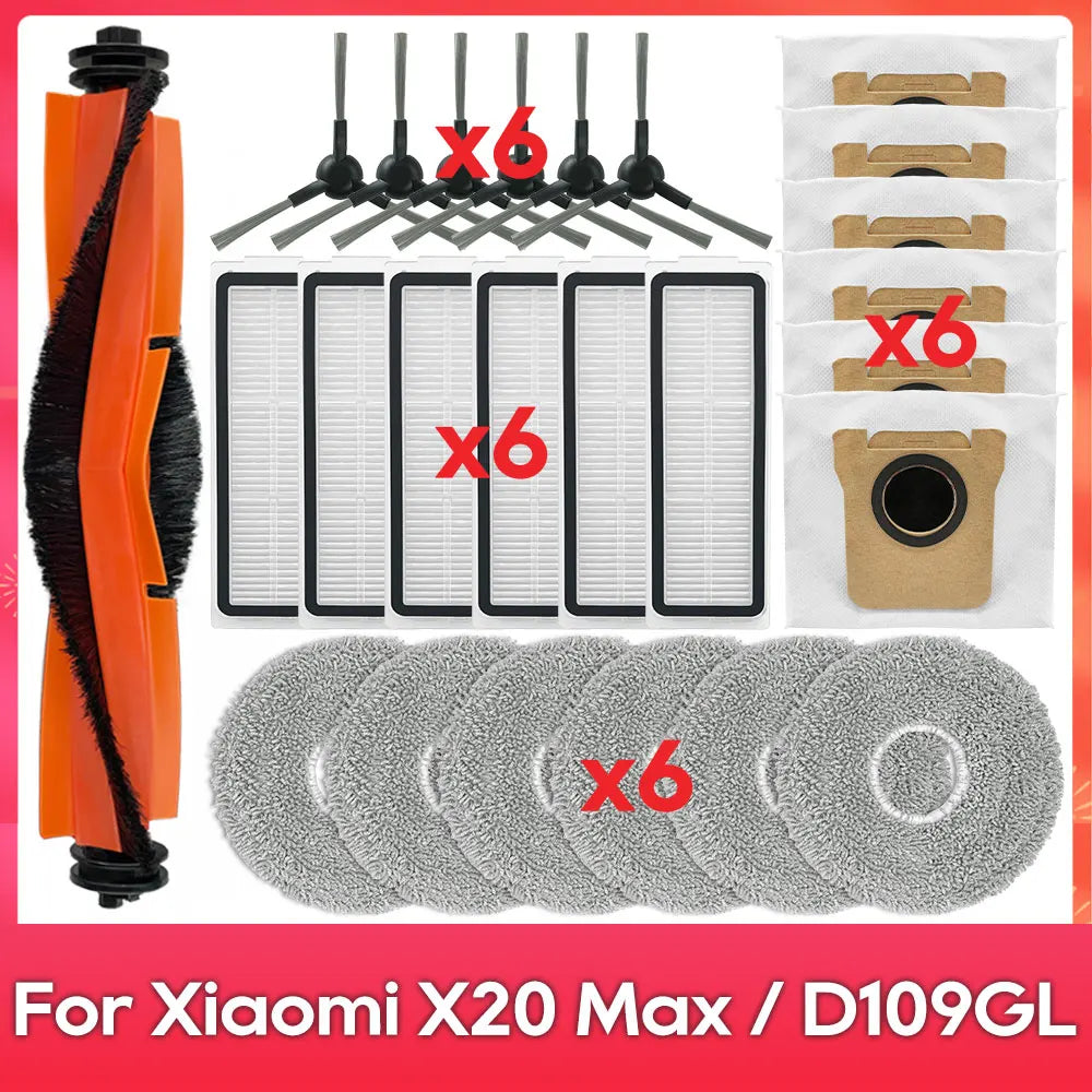 Fit For ( Xiaomi Robot Vacuum X20 Pro, X20 Max, M30, M40S, D102GL, D109GL, D102 ) Part Accessory Brush Filter Mop Dust Bag