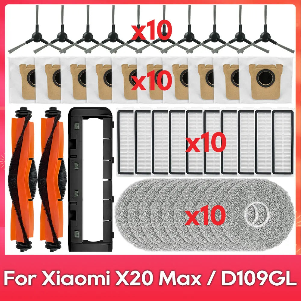 Fit For ( Xiaomi Robot Vacuum X20 Pro, X20 Max, M30, M40S, D102GL, D109GL, D102 ) Part Accessory Brush Filter Mop Dust Bag