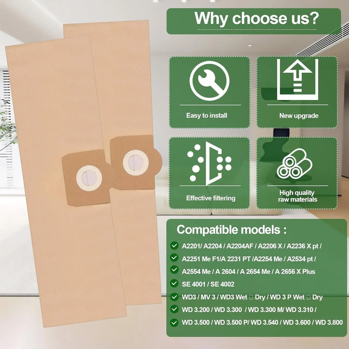 Vacuum Cleaner Dust Bags for Karcher WD3 & MV3 (5-Pack)