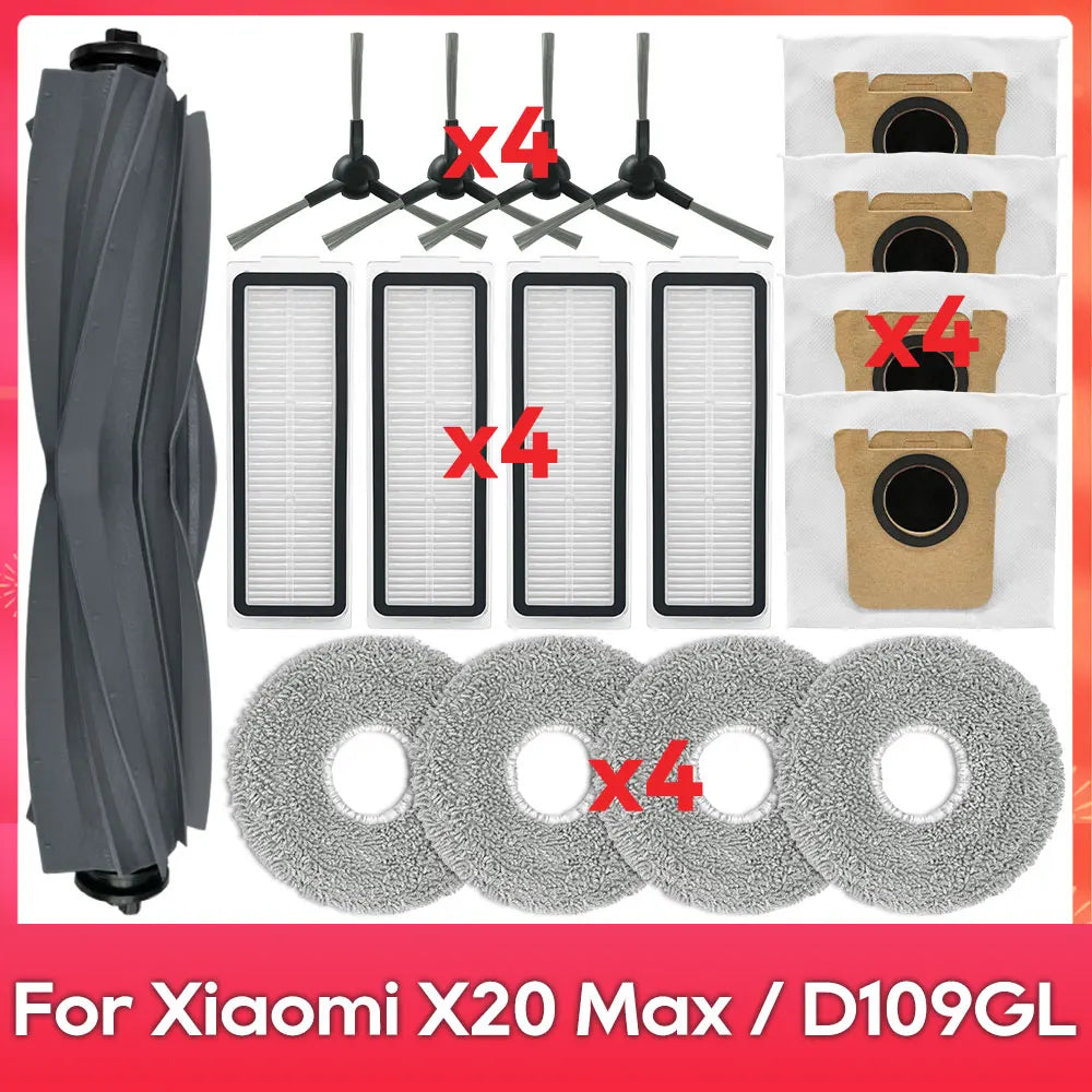 Fit For ( Xiaomi Robot Vacuum X20 Pro, X20 Max, M30, M40S, D102GL, D109GL, D102 ) Part Accessory Brush Filter Mop Dust Bag