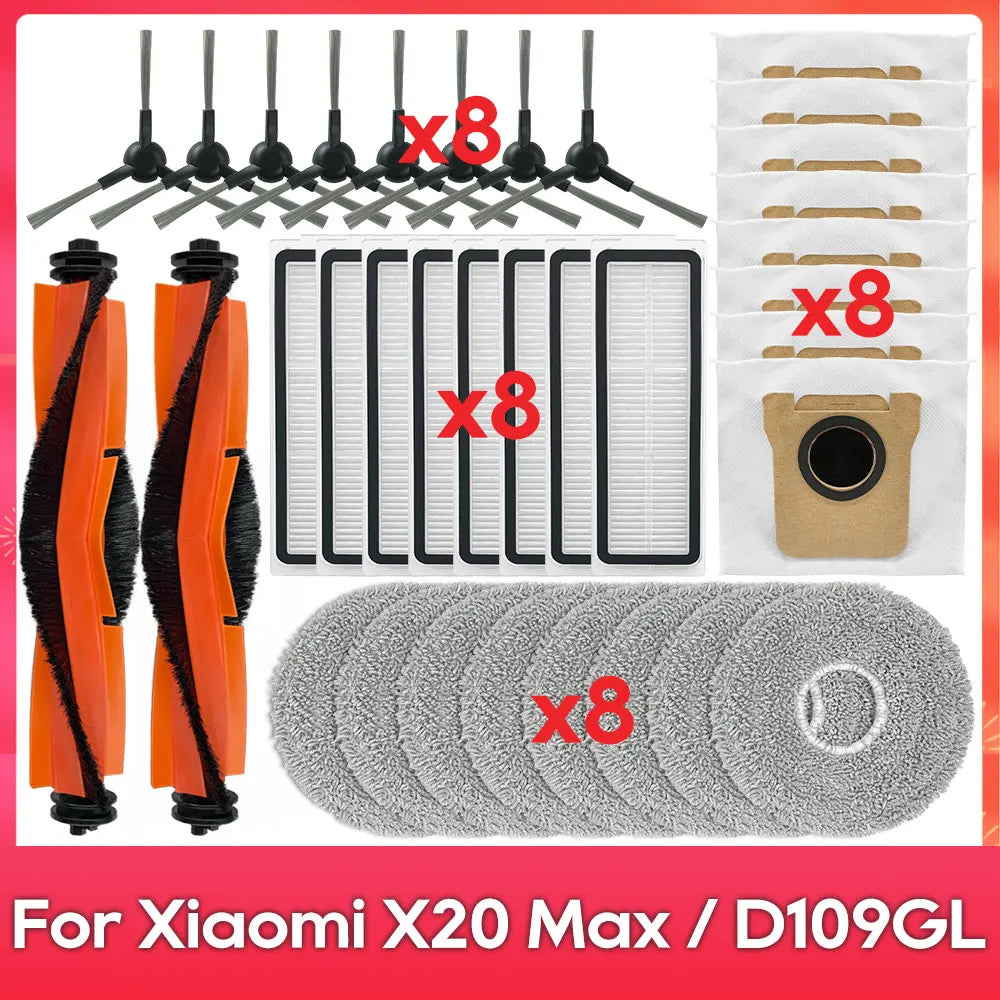 Fit For ( Xiaomi Robot Vacuum X20 Pro, X20 Max, M30, M40S, D102GL, D109GL, D102 ) Part Accessory Brush Filter Mop Dust Bag