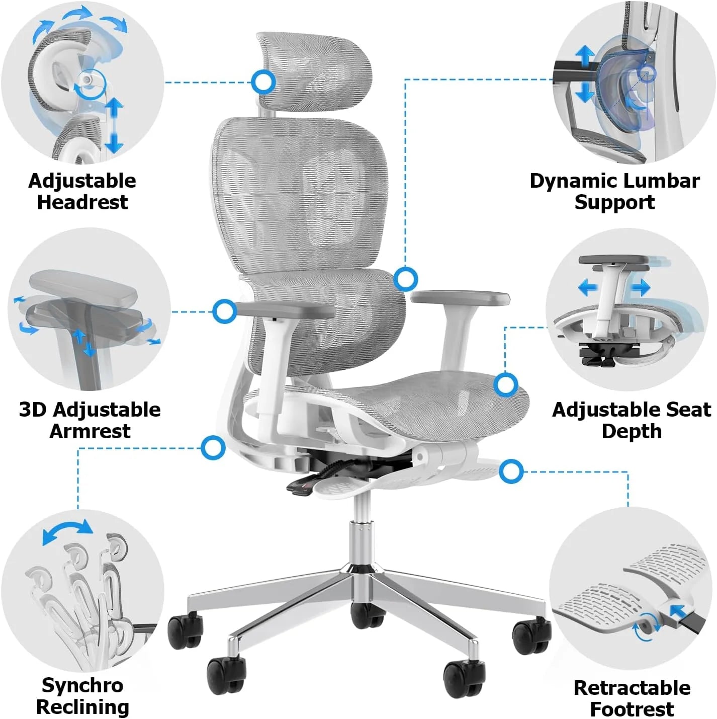 Ergonomic Office Chair – High Back Mesh Desk Chair with 3D Adjustable Armrests, Wheels, for Home and Office (Black)