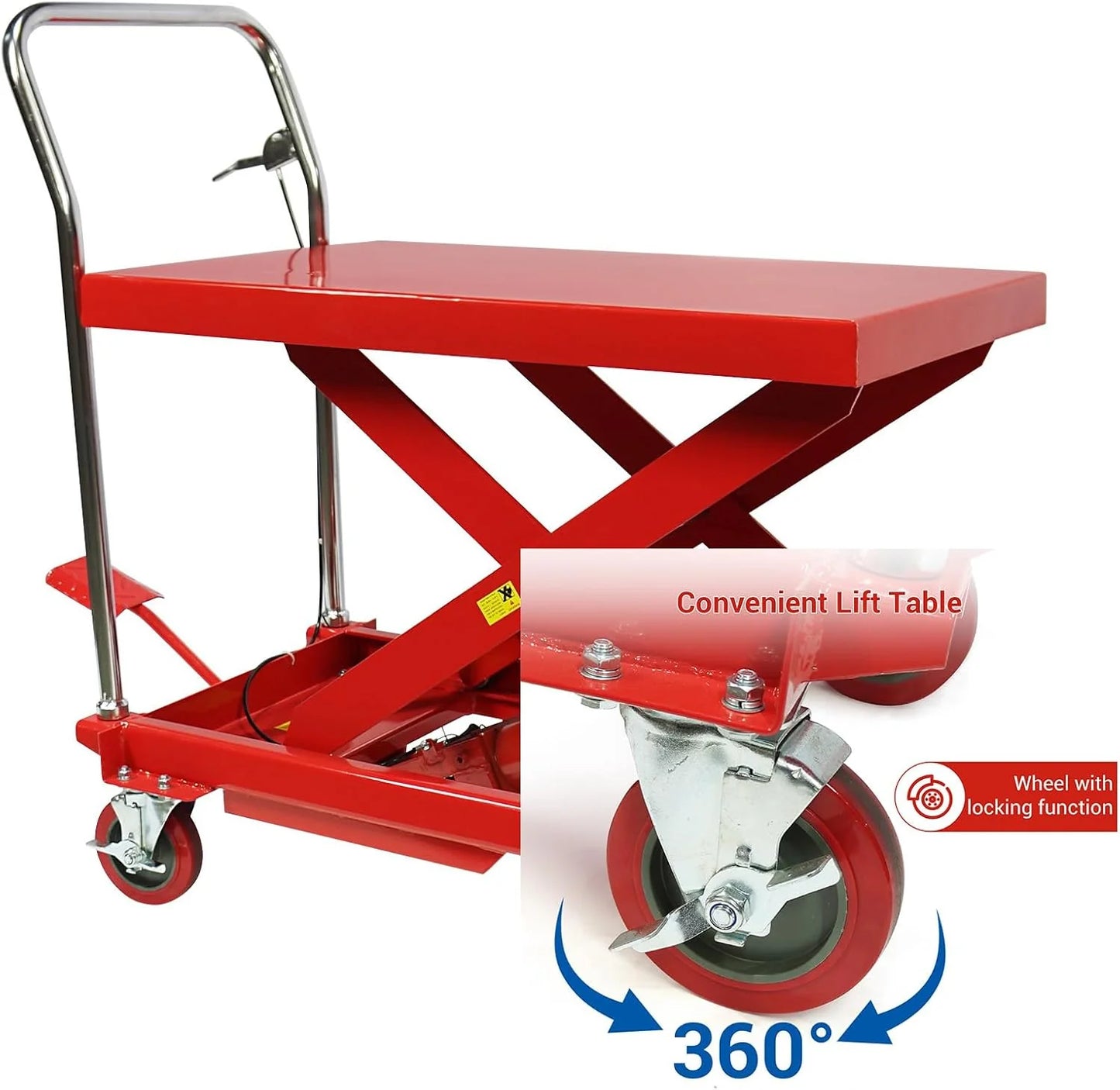 Hydraulic Lift Table Cart – 31" Lift Height, Double Scissor Design with 4 Wheels & Non-Slip Pad for Material Handling