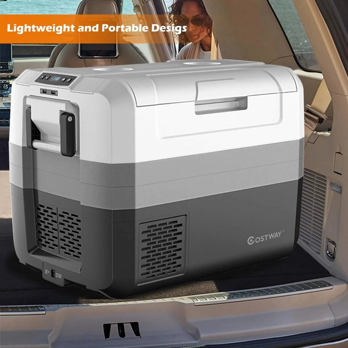 Portable Car Refrigerator, -14.8℃ to 50℃, 58-Quart Compressor Travel Fridge with Two-way Open Door, Operating Panel, Groove Design, Compact RV Freezer and Cooler for Outdoor and Home Use