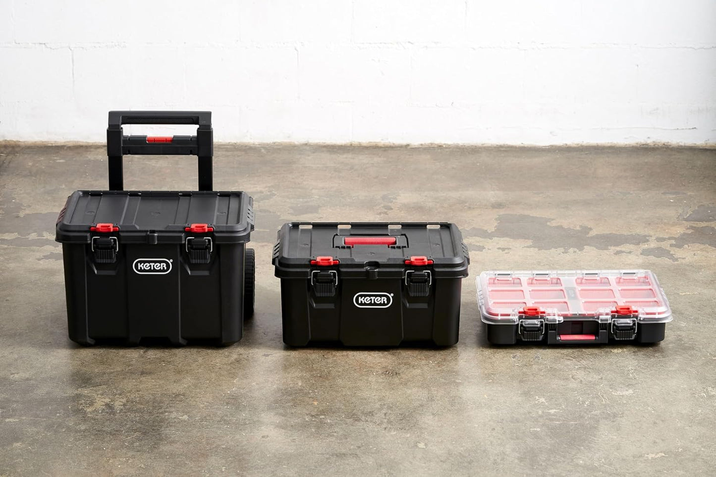 Stack-n-Roll Modular Tools Organizer for Garage Storage and DIY, 3 Piece Resin Rolling Tool Box System for Small Parts